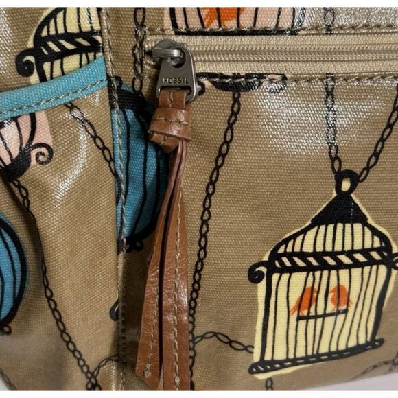 Fossil Tote Shoulder Bag Large Canvas Key Per Bird Cage - Picture 15 of 15
